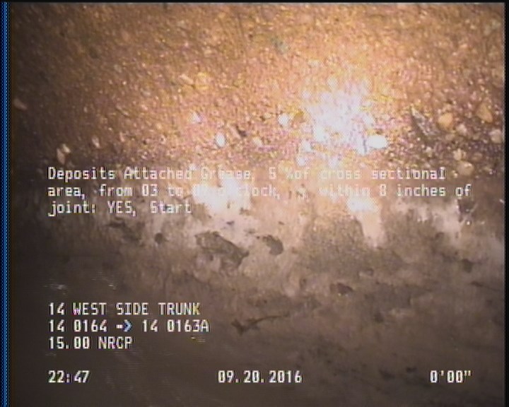 Deposits Attached Grease, 5 %of cross sectional area, from 03 to 09 o'clock, , within 8 inches of joint: YES, Start
