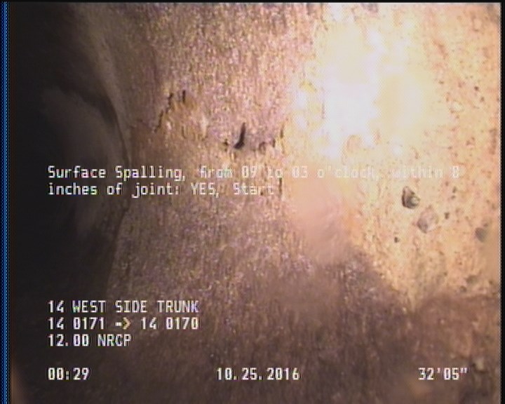 Surface Spalling, from 09 to 03 o'clock, within 8 inches of joint: YES, Start