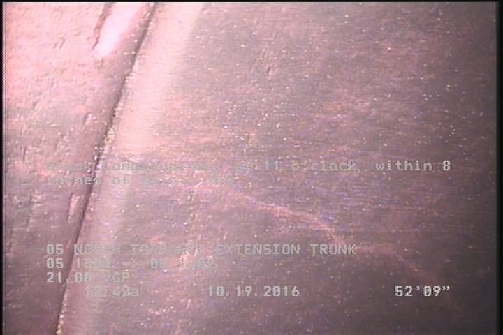 Crack Longitudinal, at 11 o'clock, within 8 inches of joint: YES