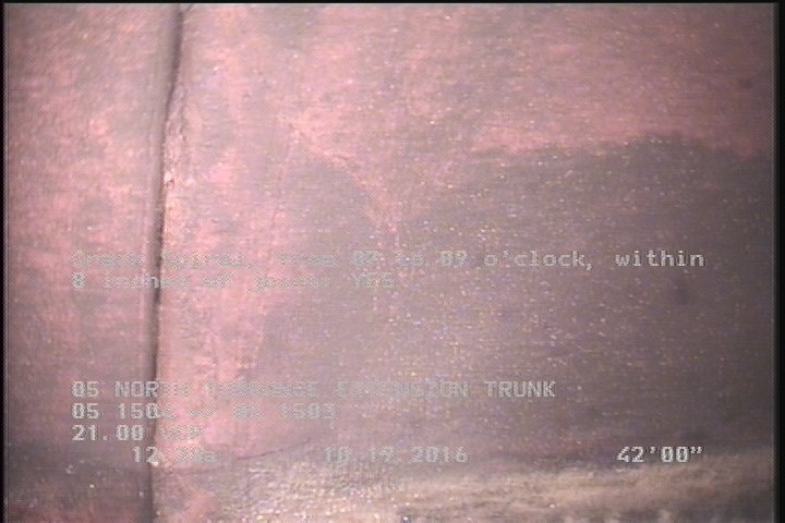 Crack Spiral, from 07 to 09 o'clock, within 8 inches of joint: YES