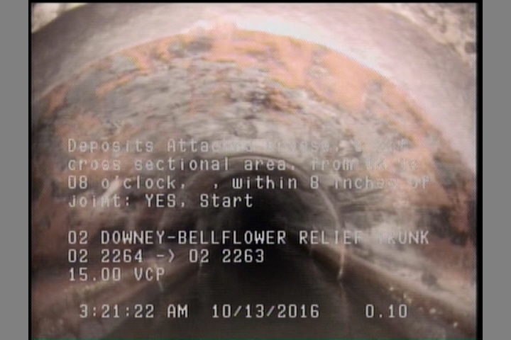 Deposits Attached Grease, 5 %of cross sectional area, from 04 to 08 o'clock, , within 8 inches of joint: YES, Start