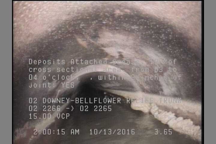 Deposits Attached Grease, 10 %of cross sectional area, from 03 to 04 o'clock, , within 8 inches of joint: YES