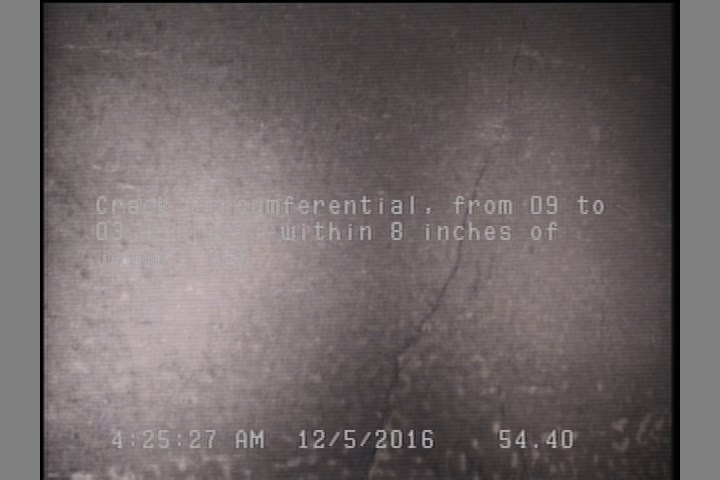 Crack Circumferential, from 09 to 03 o'clock, within 8 inches of joint: YES, Start