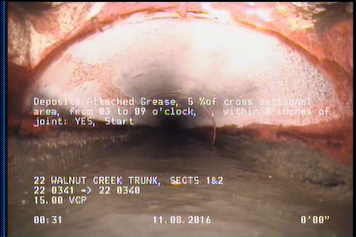 Deposits Attached Grease, 5 %of cross sectional area, from 03 to 09 o'clock, , within 8 inches of joint: YES, Start