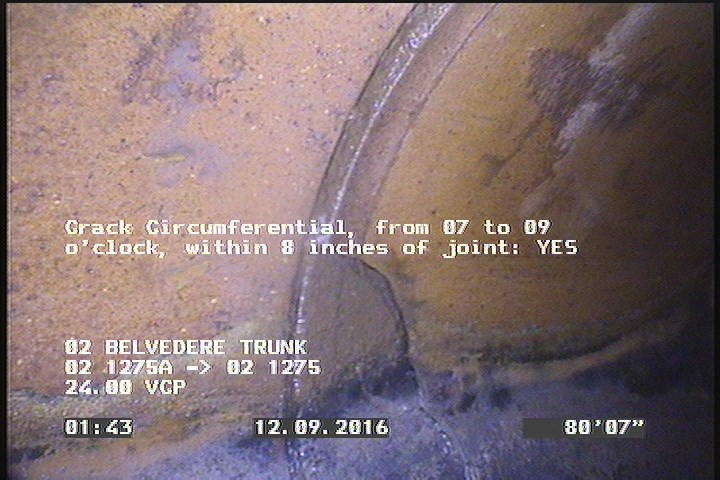 Crack Circumferential, from 07 to 09 o'clock, within 8 inches of joint: YES