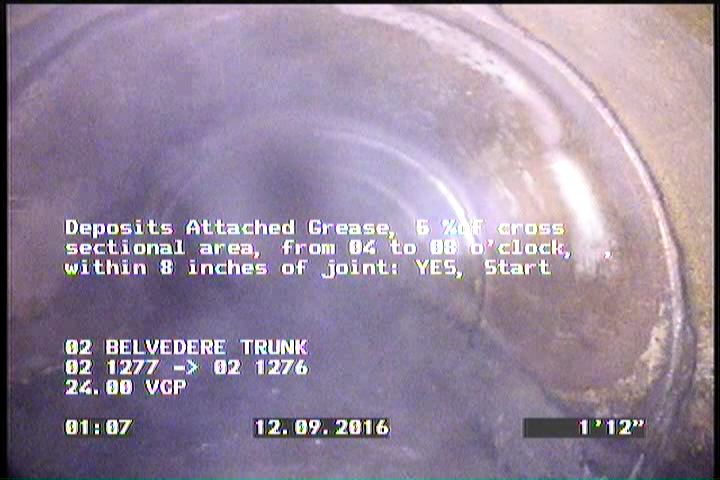 Deposits Attached Grease, 5 %of cross sectional area, from 04 to 08 o'clock, , within 8 inches of joint: YES, Start