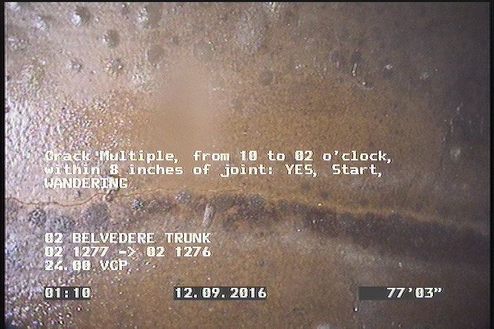 Crack Multiple, from 10 to 02 o'clock, within 8 inches of joint: YES, Start - WANDERING