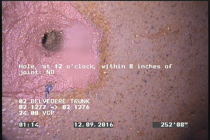 Hole, at 12 o'clock, within 8 inches of joint: NO