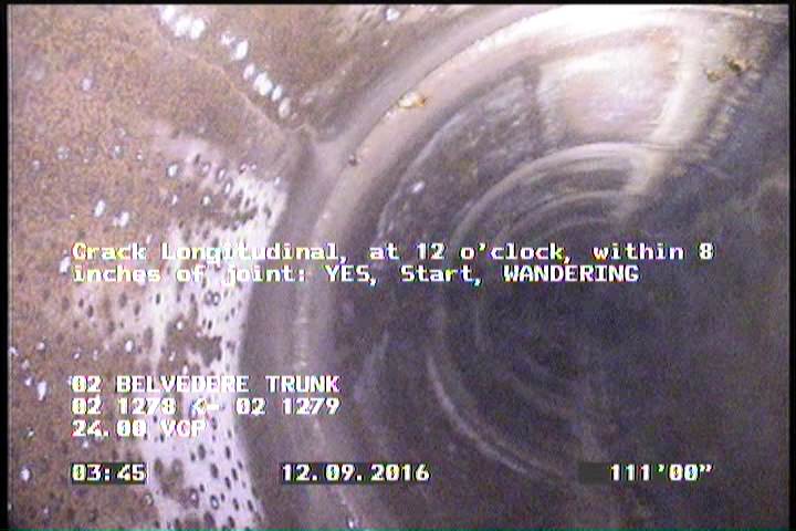 Crack Longitudinal, at 12 o'clock, within 8 inches of joint: YES, Start - WANDERING