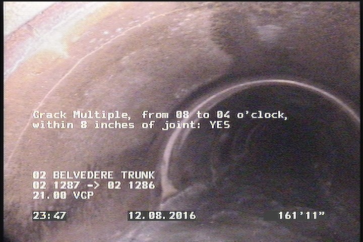 Crack Multiple, from 08 to 04 o'clock, within 8 inches of joint: YES