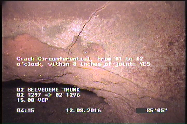 Crack Circumferential, from 11 to 12 o'clock, within 8 inches of joint: YES