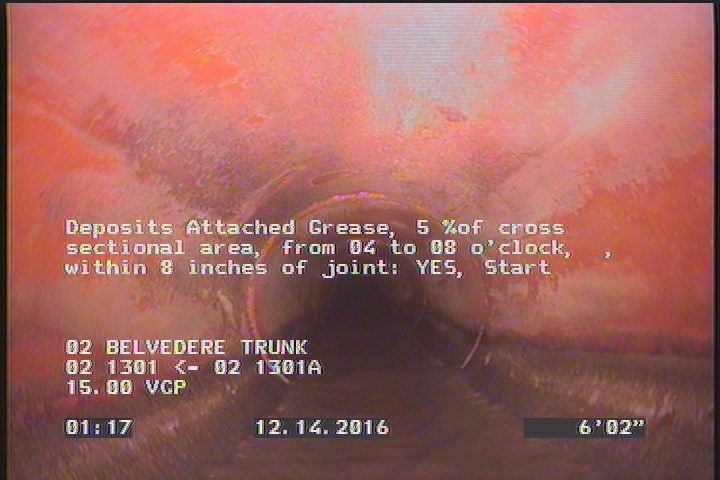 Deposits Attached Grease, 5 %of cross sectional area, from 04 to 08 o'clock, , within 8 inches of joint: YES, Start