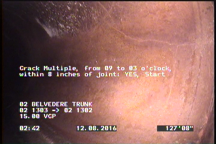 Crack Multiple, from 09 to 03 o'clock, within 8 inches of joint: YES, Start
