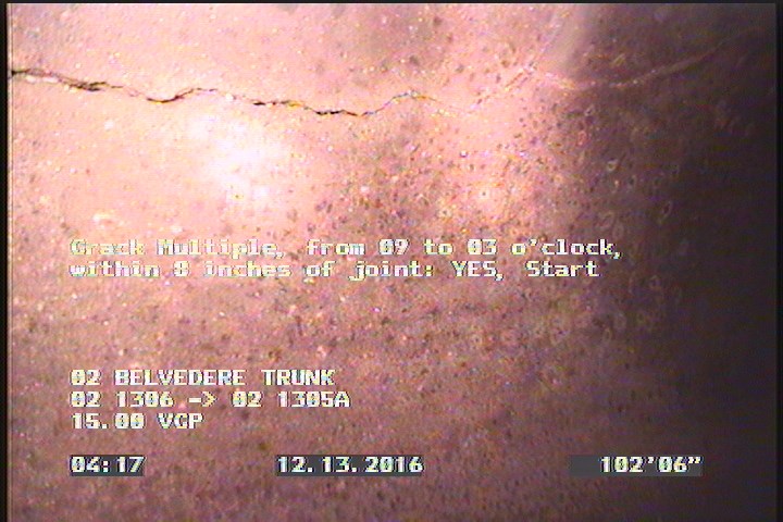 Crack Multiple, from 09 to 03 o'clock, within 8 inches of joint: YES, Start