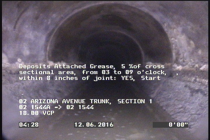 Deposits Attached Grease, 5 %of cross sectional area, from 03 to 09 o'clock, , within 8 inches of joint: YES, Start