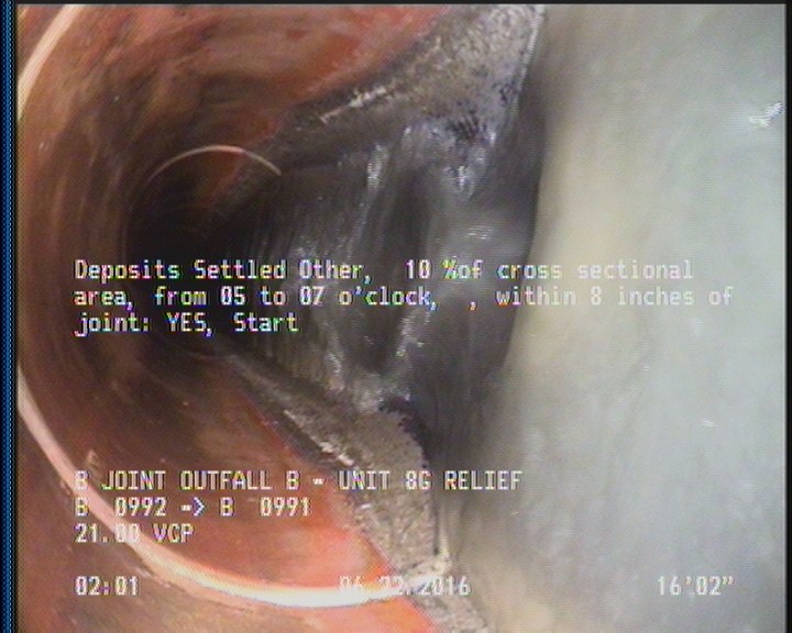Deposits Settled Other, 10 %of cross sectional area, from 05 to 07 o'clock, , within 8 inches of joint: YES, Start