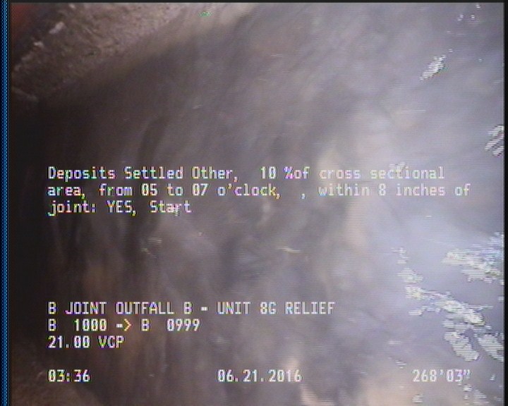 Deposits Settled Other, 10 %of cross sectional area, from 05 to 07 o'clock, , within 8 inches of joint: YES, Start