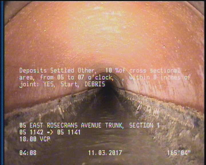 Deposits Settled Other, 10 %of cross sectional area, from 05 to 07 o'clock, , within 8 inches of joint: YES, Start - DEBRIS