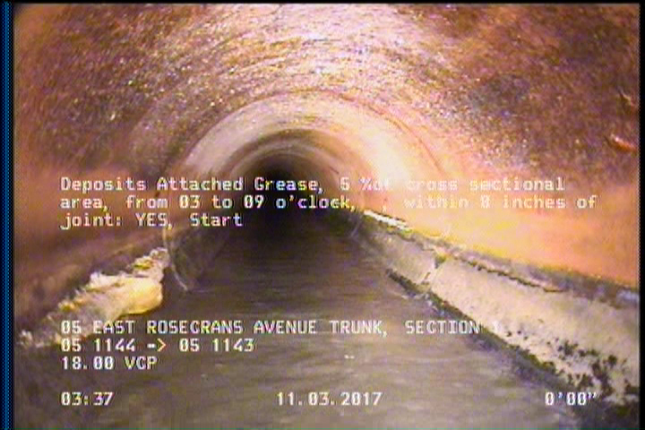Deposits Attached Grease, 5 %of cross sectional area, from 03 to 09 o'clock, , within 8 inches of joint: YES, Start