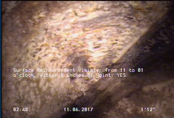 Surface Reinforcement Visible, from 11 to 01 o'clock, within 8 inches of joint: YES