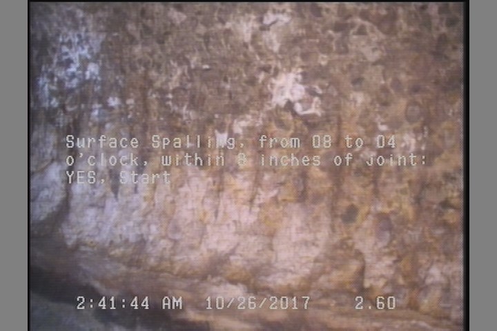 Surface Spalling, from 08 to 04 o'clock, within 8 inches of joint: YES, Start