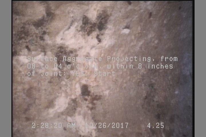 Surface Aggregate Projecting, from 08 to 04 o'clock, within 8 inches of joint: YES, Start