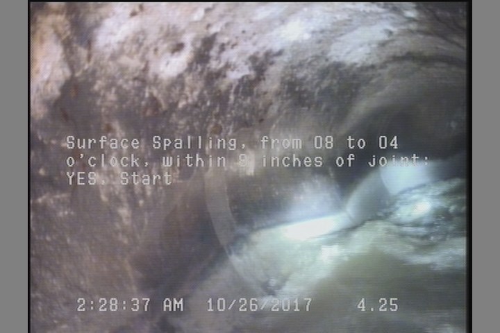 Surface Spalling, from 08 to 04 o'clock, within 8 inches of joint: YES, Start