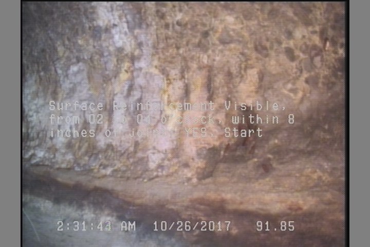 Surface Reinforcement Visible, from 02 to 04 o'clock, within 8 inches of joint: YES, Start