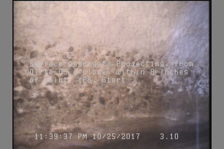 Surface Aggregate Projecting, from 07 to 05 o'clock, within 8 inches of joint: YES, Start