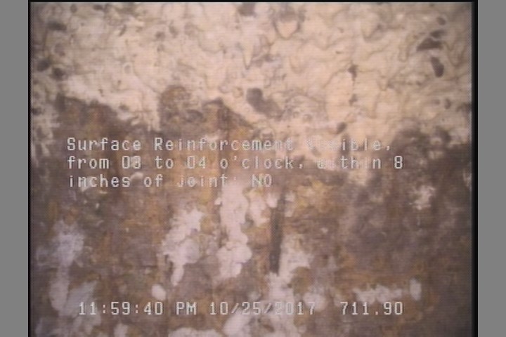 Surface Reinforcement Visible, from 03 to 04 o'clock, within 8 inches of joint: NO