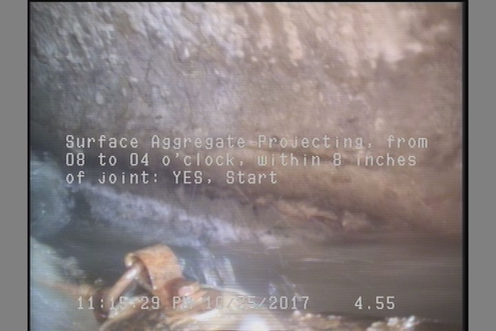 Surface Aggregate Projecting, from 08 to 04 o'clock, within 8 inches of joint: YES, Start