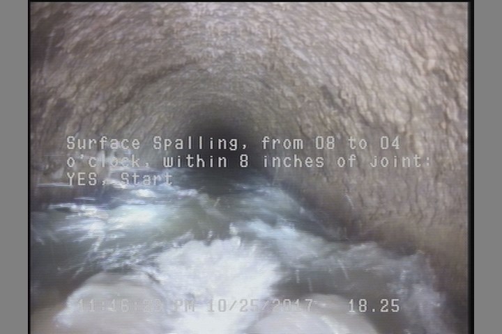 Surface Spalling, from 08 to 04 o'clock, within 8 inches of joint: YES, Start