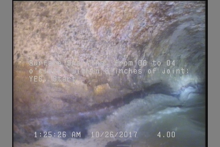 Surface Spalling, from 08 to 04 o'clock, within 8 inches of joint: YES, Start