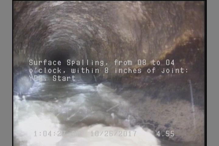 Surface Spalling, from 08 to 04 o'clock, within 8 inches of joint: YES, Start