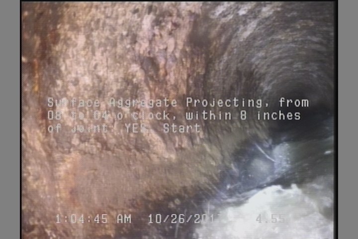 Surface Aggregate Projecting, from 08 to 04 o'clock, within 8 inches of joint: YES, Start