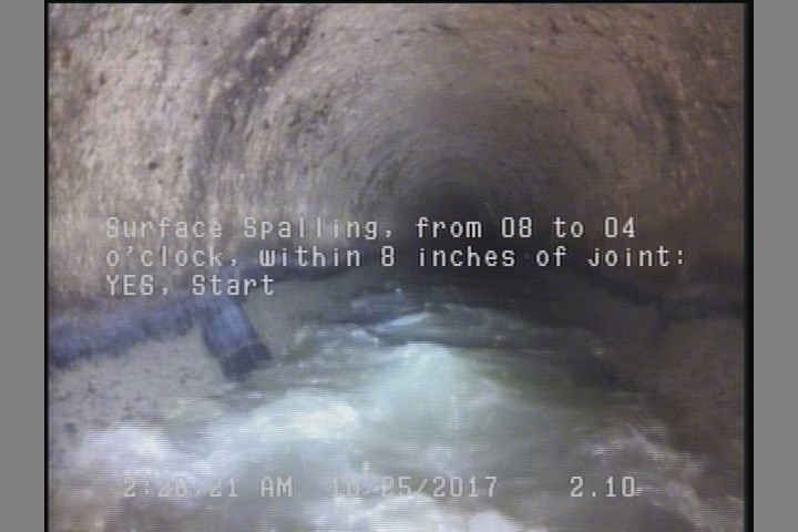 Surface Spalling, from 08 to 04 o'clock, within 8 inches of joint: YES, Start