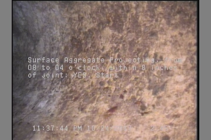 Surface Aggregate Projecting, from 08 to 04 o'clock, within 8 inches of joint: YES, Start
