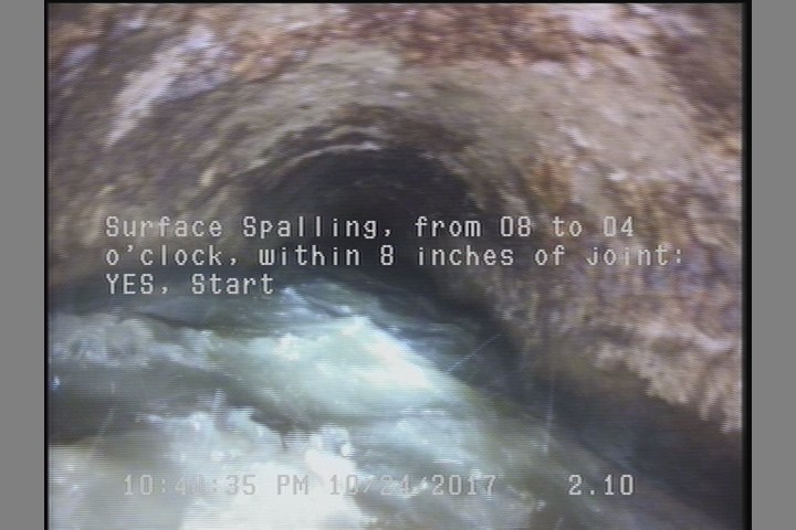 Surface Spalling, from 08 to 04 o'clock, within 8 inches of joint: YES, Start