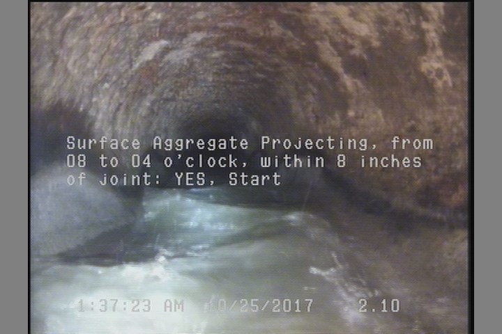 Surface Aggregate Projecting, from 08 to 04 o'clock, within 8 inches of joint: YES, Start