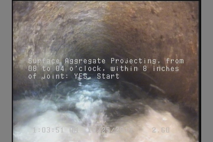 Surface Aggregate Projecting, from 08 to 04 o'clock, within 8 inches of joint: YES, Start