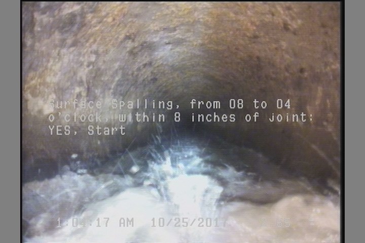Surface Spalling, from 08 to 04 o'clock, within 8 inches of joint: YES, Start