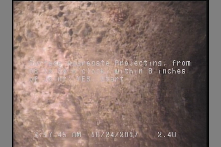 Surface Aggregate Projecting, from 08 to 04 o'clock, within 8 inches of joint: YES, Start