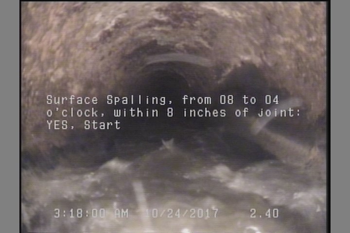 Surface Spalling, from 08 to 04 o'clock, within 8 inches of joint: YES, Start