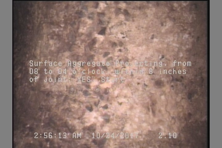 Surface Aggregate Projecting, from 08 to 04 o'clock, within 8 inches of joint: YES, Start