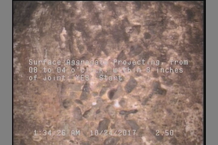 Surface Aggregate Projecting, from 08 to 04 o'clock, within 8 inches of joint: YES, Start