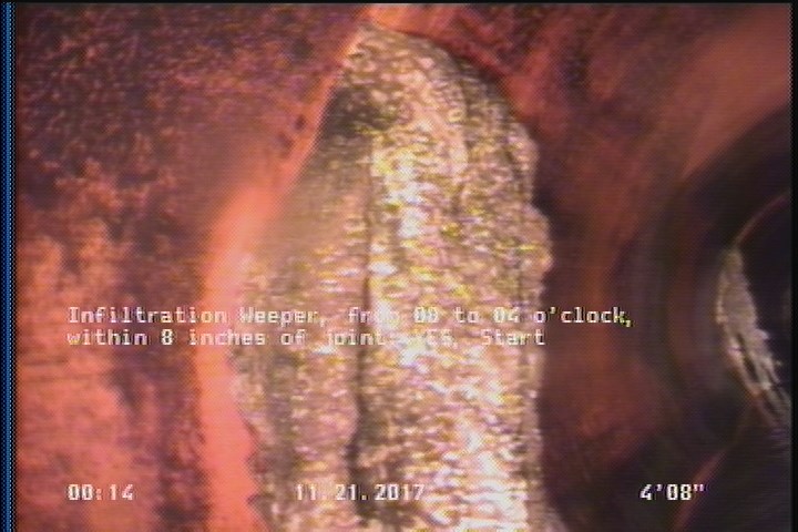 Infiltration Weeper, from 08 to 04 o'clock, within 8 inches of joint: YES, Start