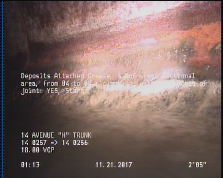 Deposits Attached Grease, 5 %of cross sectional area, from 04 to 08 o'clock, , within 8 inches of joint: YES, Start