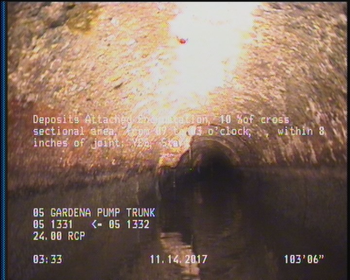 Deposits Attached Encrustation, 10 %of cross sectional area, from 09 to 03 o'clock, , within 8 inches of joint: YES, Start