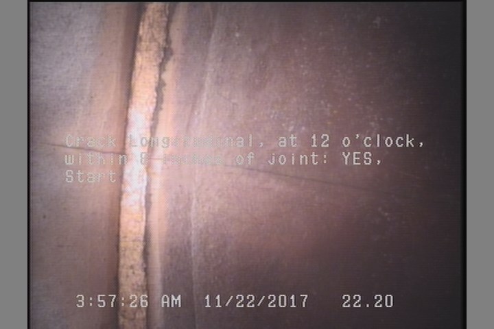 Crack Longitudinal, at 12 o'clock, within 8 inches of joint: YES, Start