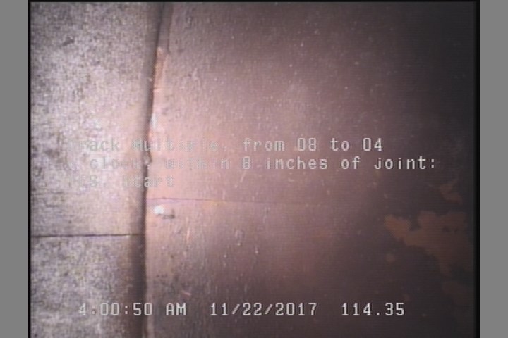 Crack Multiple, from 08 to 04 o'clock, within 8 inches of joint: YES, Start